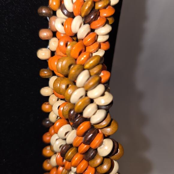Multi Strand Seed Beads Necklace Fashion Fall Color Orange Brown Cream Costume - Picture 3 of 9